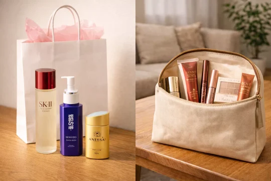 일본 화장품 추천 리스트에서 선물용과 자기용으로 나누어 담은 쇼핑 이미지