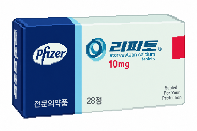 아토르바스타틴이 콜레스테롤 합성 경로와 세포막 형성, 세포 성장 신호와 연결되는 모습을 설명하는 이미지