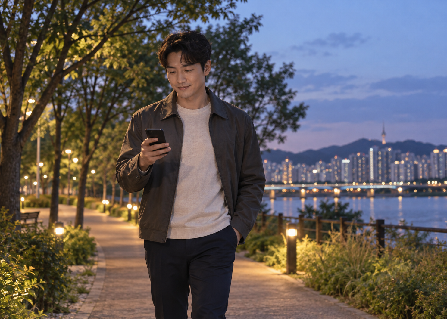 건강한 식후 산책을 표현한 이미지