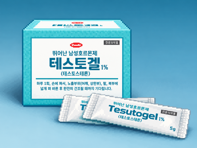 테스토스테론 크림과 겔을 어깨·상완 등 지정된 피부 부위에 도포해 남성호르몬을 보충하는 방식을 설명하는 이미지