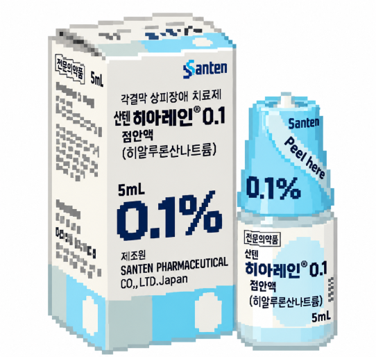 히알루론산나트륨 인공눈물이 눈 표면의 수분을 유지하고 눈물막을 안정시켜 건조감과 이물감을 줄이는 모습을 설명하는 이미지